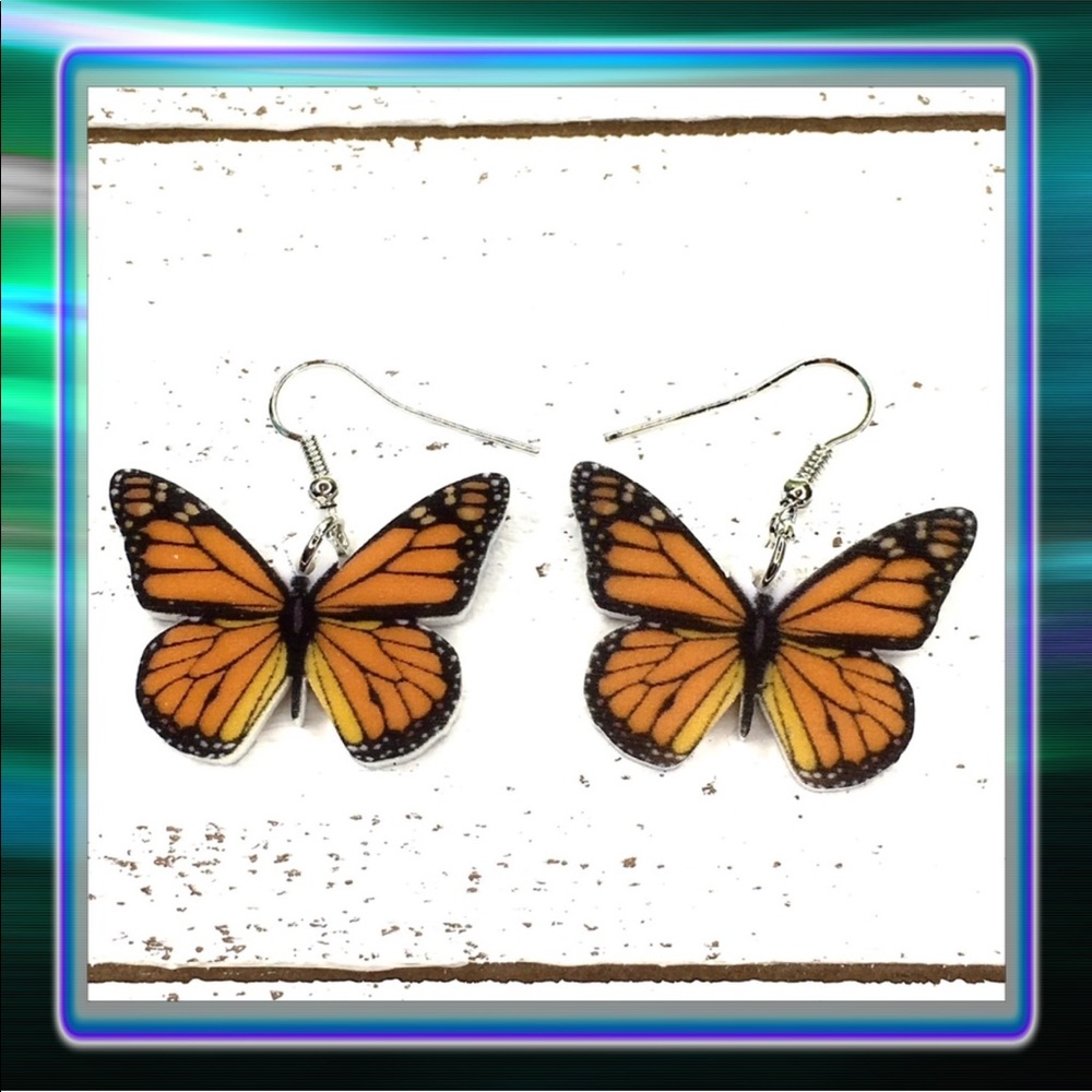 Monarch Butterfly Acrylic Earrings - Picture 1 of 8